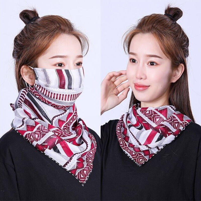 Frauen Chiffon Maske Schal Gesicht wickelt Blumen- drucken Dame Seide Hals Schals Foulard Bandana Sommer Sonne Masken Anti-staub schützen: 7