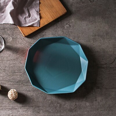 Geometric Ceramic Dinner Plates Hexagonal Dishes and Plates Sets Fruit Food Bowl Home Decorative Dinner Set Blue White Black: Blue Plate