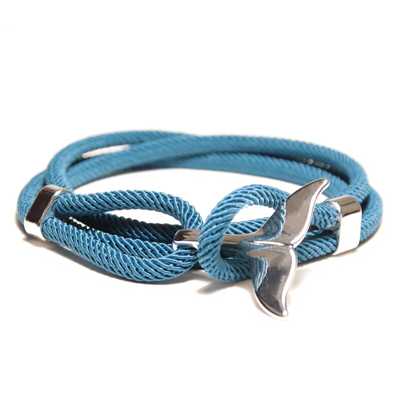 Pulsera de cola de ballena hecha a mano para hombre y mujer, brazalete de cuerda roja, cadena, joyería vikinga: Silver Blue