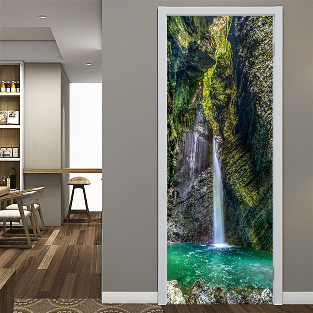 3D Nature paysage cascades portes autocollant mural salon cuisine PVC auto-adhésif étanche autocollant sur la porte papier peint