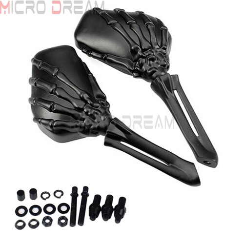 Aluminum Motorcycle Rear View Side Mirrors For Harley Chopper Bobber Fat Boy Cruiser Custom Skeleton Hand Claw Mirror: Black