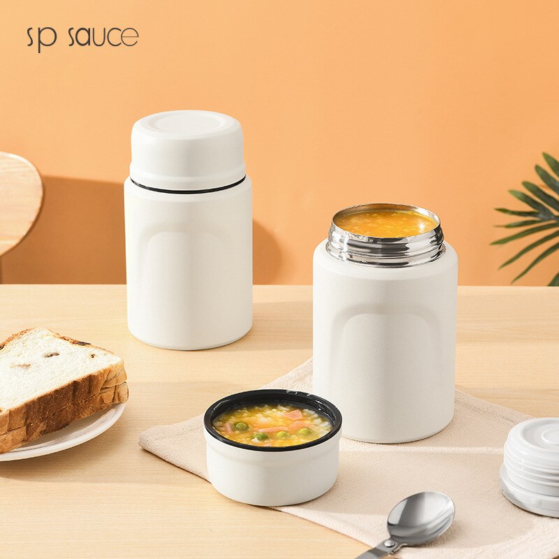 Dubbellaags Rvs Food Jar Met Lepel Thermische Lunchbox Lange Termijn Isolatie Bento Box Voedsel Opslag Container 500Ml