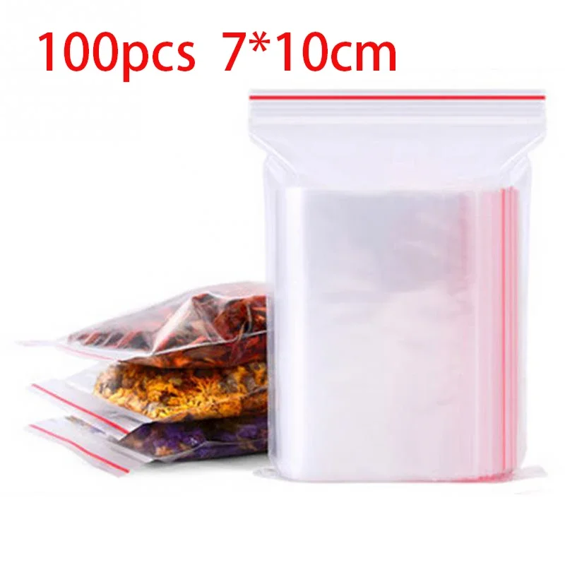 100 Stück/Packung, selbstklebende, durchsichtige Polybeutel aus Kunststoff, wiederverschließbare Zip-Beutel, Lebensmittelaufbewahrungspaket, wiederverschließbarer Vakuum-Frischbeutel: Rosa