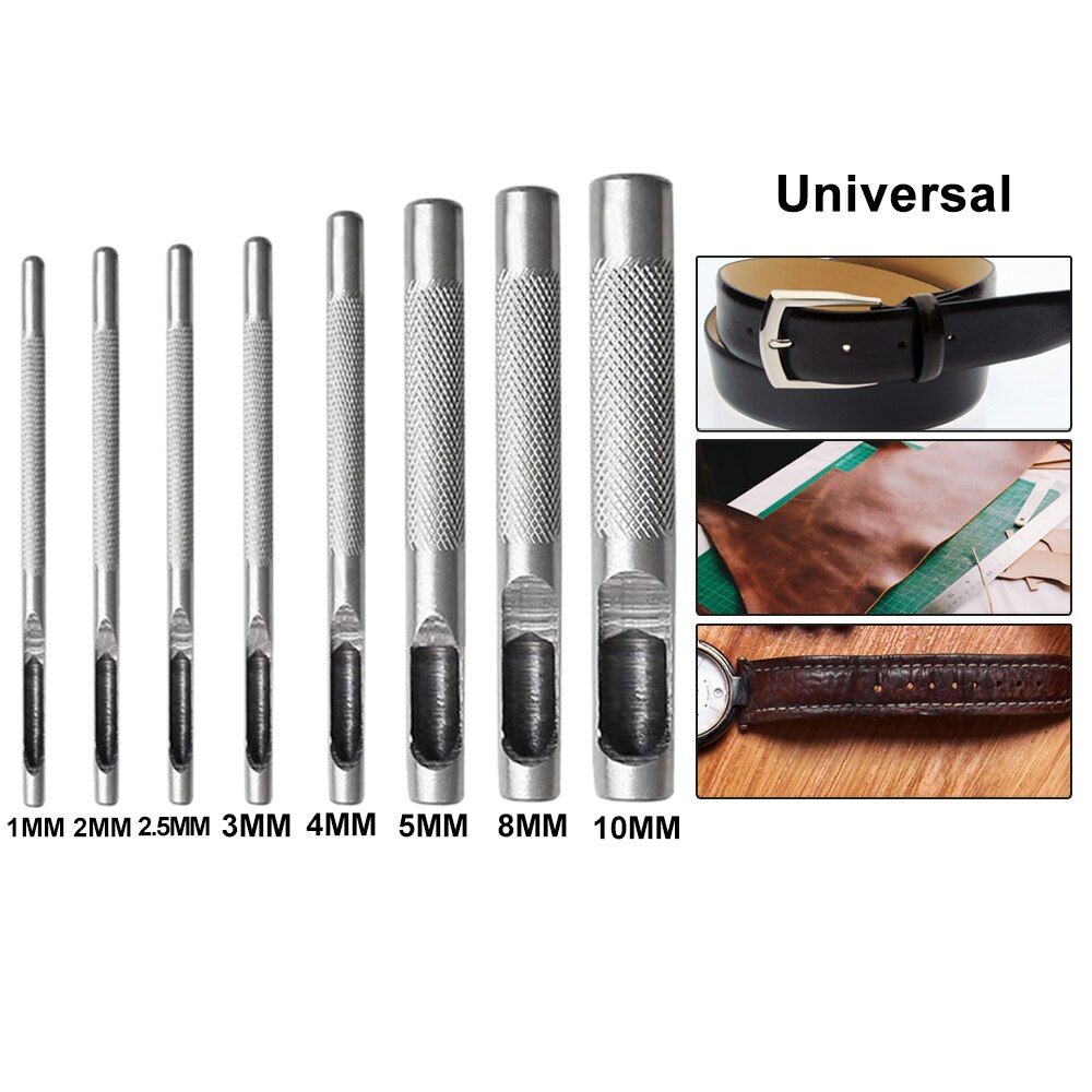 Round Leather Shape Hole Punch Kit Belt Hollow DIY Punch Set Metal Cutter Tool 1-10MM for Watch Band Craft Clothing Canva Paper: 1 2 2.5 3 4 5 8 10mm