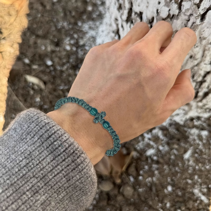 Pulsera cuerda oración ortodoxa única, cadena pulsera tejida cristiana griega griega