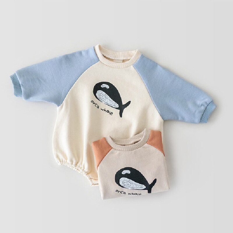 0-2y babybodys für mädchen, niedlicher Overall mit Karikatur-drucken, Patchwork-Entwurf, lange ärmel, kinderkleidung, jungenoutfits