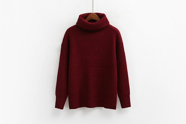 Korean Simple Basic Knitted Sweaters Women Winter Turtleneck Long Sleeve Pullovers Sweater Female Casual Jumper 8 Colors: Wine red