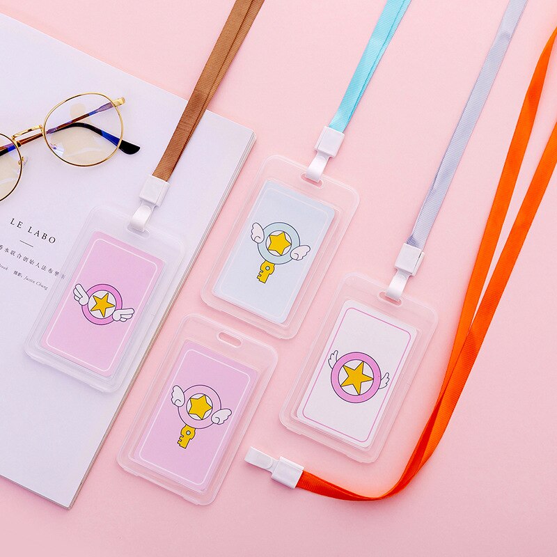 16 Styles Lovely Transparent ID Card Badge Holder Practical Kids Student Use Name ID Card Case Cover With Long Lanyard