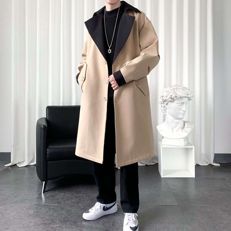 Trench-coat décontracté à capuche pour homme, manteau Long de , veste d&#39;automne à capuche, vêtements coupe-vent pour homme, collection printemps 2022