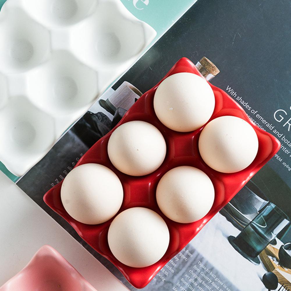 6 Grids Egg Holder Ceramic Anti-Slip Egg Box Refrigerator Shockproof Egg Tray Holder Home Storage Box Kitchen Egg Storage: Rood
