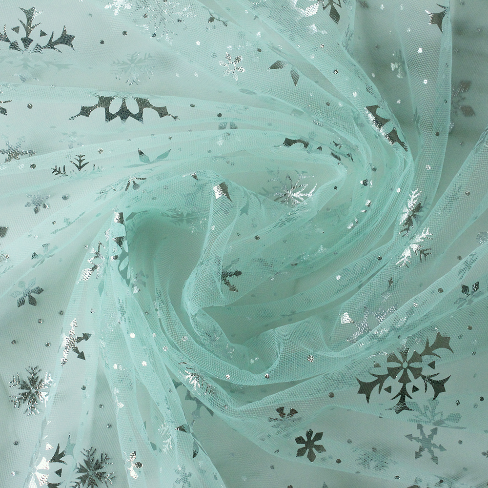 Silver Snowflake Tulle Mesh Fabric Girl Doll Dress Christmas party wedding Decration DIY Sewing Cloth accessories: L / light green