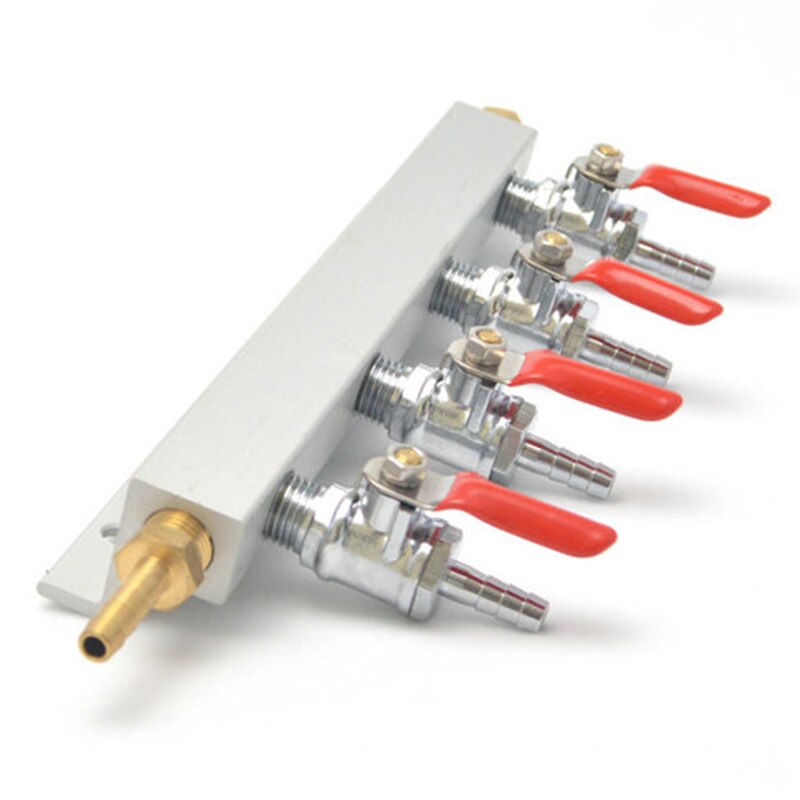 4 Way Co2 Gas Distribution Block Manifold With 7Mm Hose Barbs Homebrewing Draft Beer Dispenser Keg