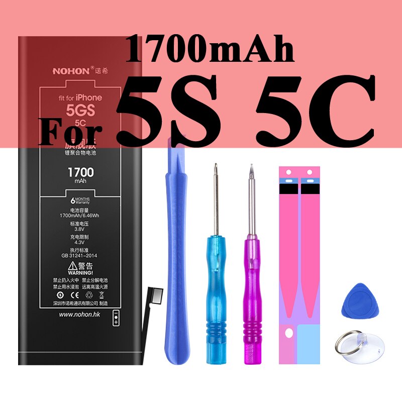 Nohon Battery For Apple iPhone 7 8 Plus 5s 5c X Xr Xs Max 7Plus 7P 8P iPhone7 1560-3360mAh Bateria +Tools For iPhone 5s 8 7 Plus: For 5s 5c 1700mAh