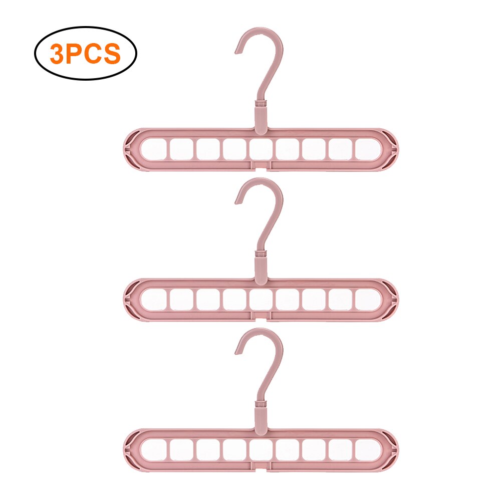 Multi-Functional Clothes Hangers Portable Folding 9 Holes Travel Hangers Closet Space Saving Folding Drying Rack: 3pcs pink