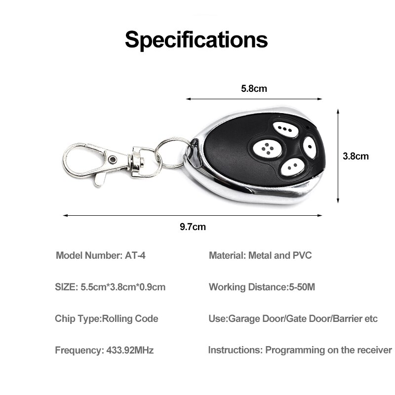 Garage Door Gate Remote Control Alutech An-Motors at-4 433 MHz Rolling Code
