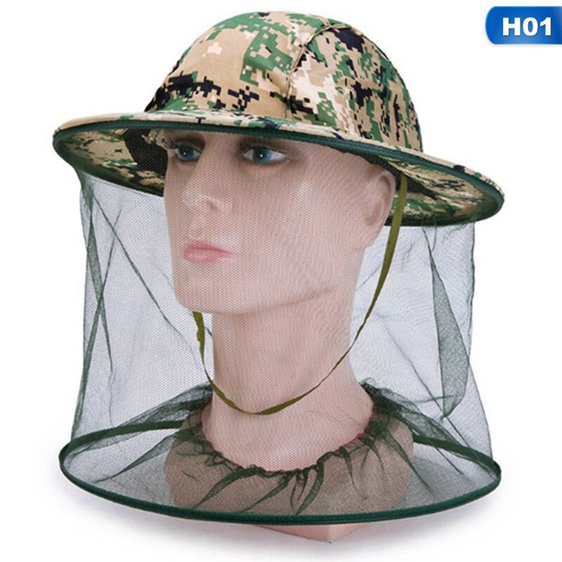 Camouflage Men Fishing Cap Wide Brim Visor Sunshade Hunting Bee Keeping Mesh Hat Insects Mosquito Prevention Neck Head Cover