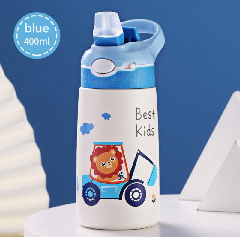 Bouteille d&#39;eau Thermos pour enfants de 400ML, tasse Thermos pour enfants, bébé canard, paille à billette, flacons sous vide en acier inoxydable 316, gobelet, tasse thermique: Blue
