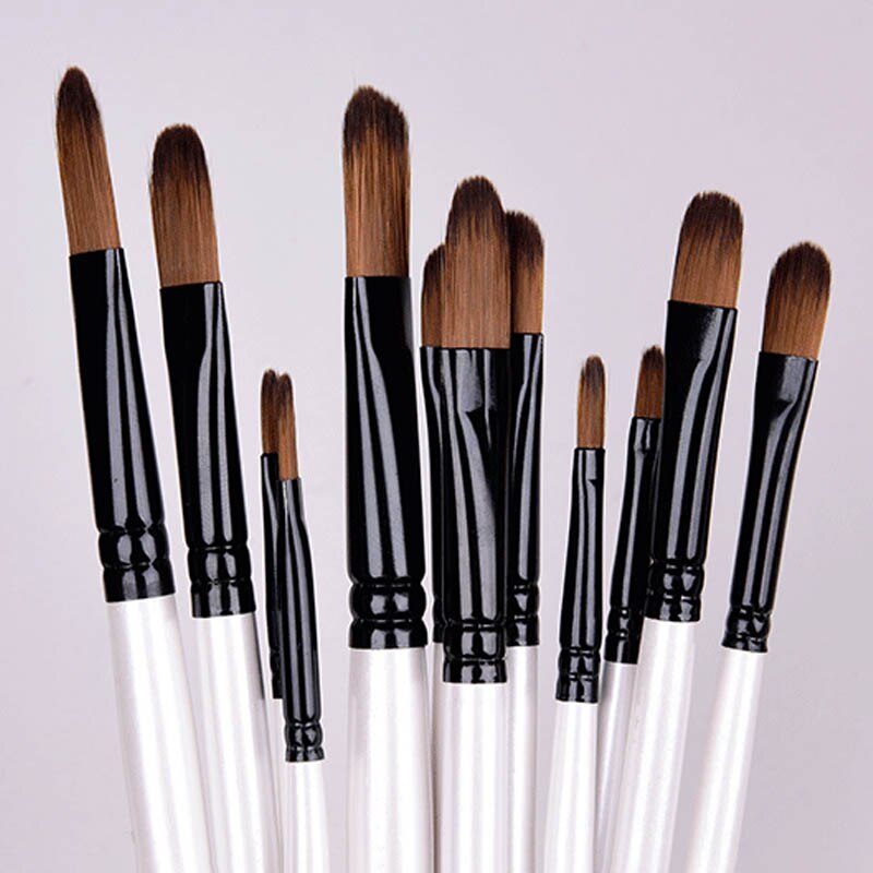 12 Stks/set Multifunctionele Verf Pen Tekening Art Supplies Patchwork Kleur Draagbare Nylon Haar Houten Handvat