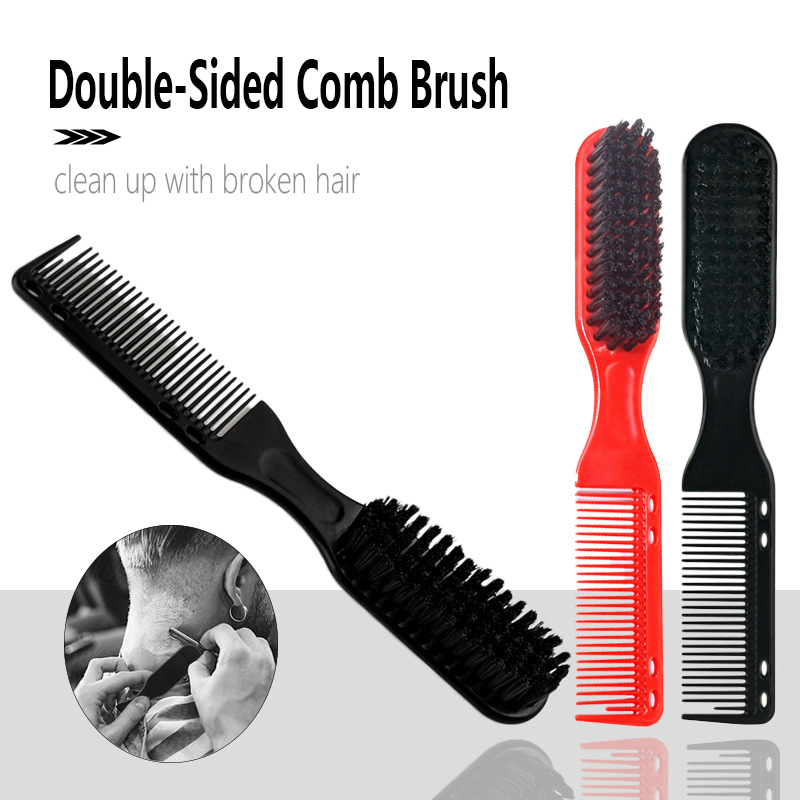 Cepillo de peluquero de doble cara, peine negro pequeño para peinar el cabello, afeitado, Barba, salón, tallado, plumero, cepillo de limpieza