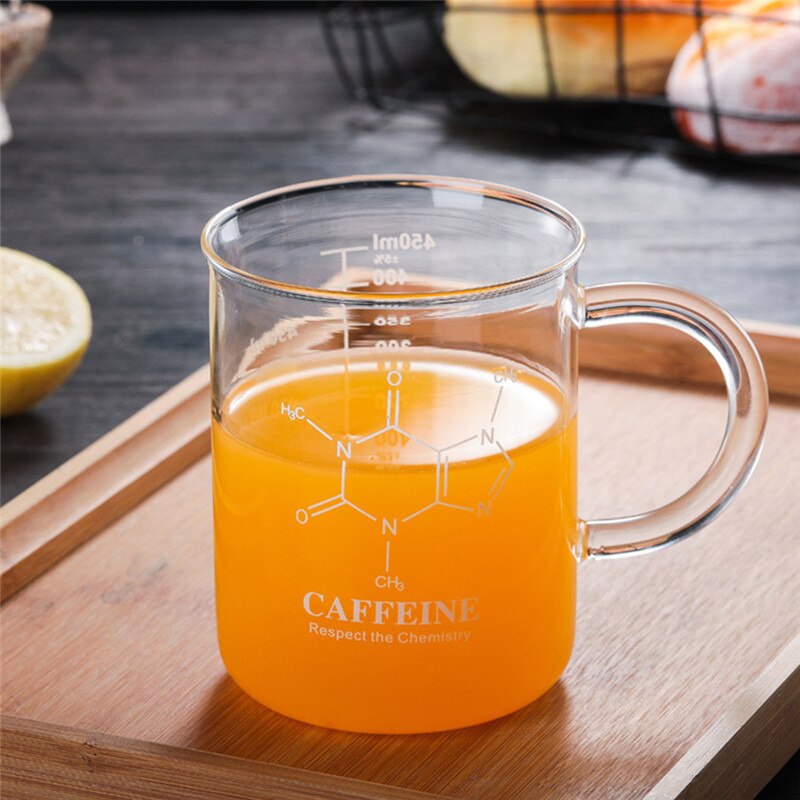 Caffeine Beaker Mug Graduated Beaker Mug with Handle Borosilicate Glass Cup Multi-Function Food Grade Measuring Cup