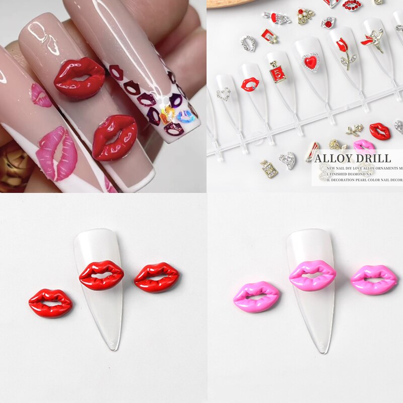 Valentine&#39;s Day 3D Nail Charms,Press ON Nails ,Lip Mark Shaped Nail Art Valentine Love Lips Beautiful Look For Nail Jewelry