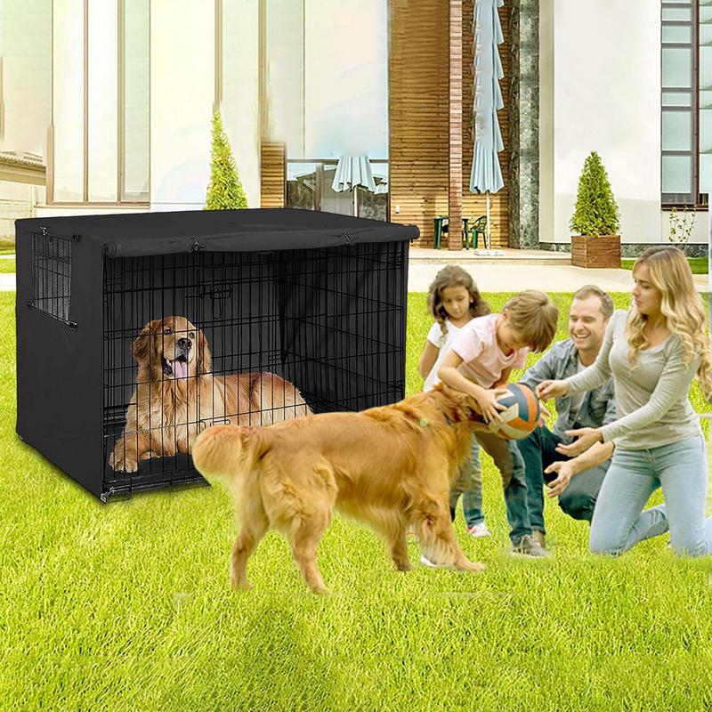 Hunde-Draht-Kistenabdeckung, wasserdichte Haustierkäfigabdeckungen mit zwei Eingangstüren, Käfigabdeckung, universell aus 210D-Silber beschichtetem Oxford