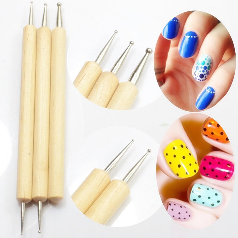 Nowy 2-sposoby gwóźdź pióro drewniane beżowy gwóźdź Sztuka kropki robić manicure, Pedicure, malowanie rozsianych porady DIY narzędzia robić paznokci