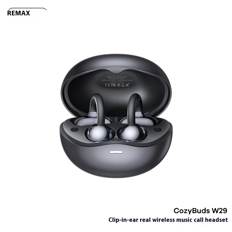 Remax CozyBuds W29 Earclip Wireless Bluetooth Earphones Stereo Ultra Light Outdoor Sports Custom Earphones: Red