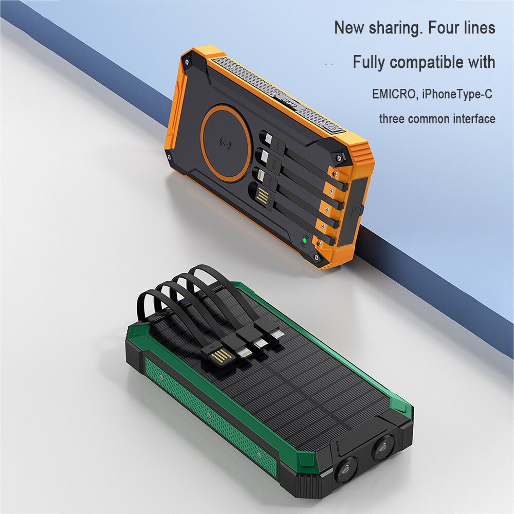 20000mah mobilepower cabo auto-contido energia móvel solar compartilhada universal caso macio telefone móvel neutro sem fio power bank