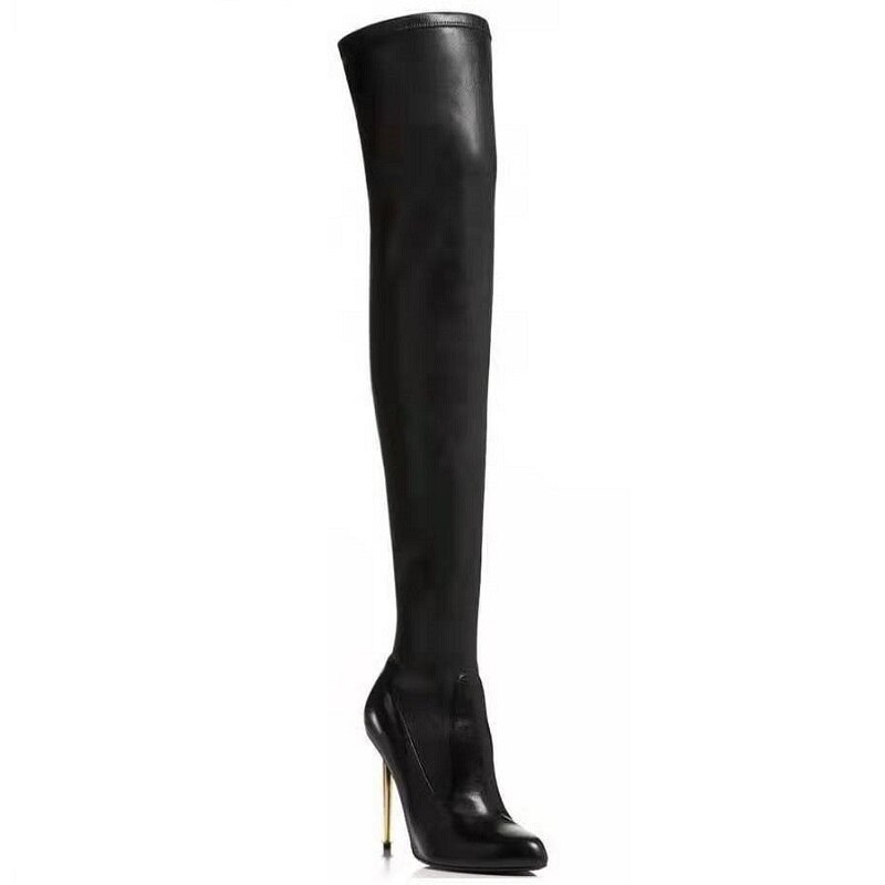 Vrouwen Over De Knie Laarzen Zwarte Hoge Hakken Pu Lederen Puntige Teen Dames Schoenen Herfst Winter Stiletto Zip Dij Hoge lange Laarzen