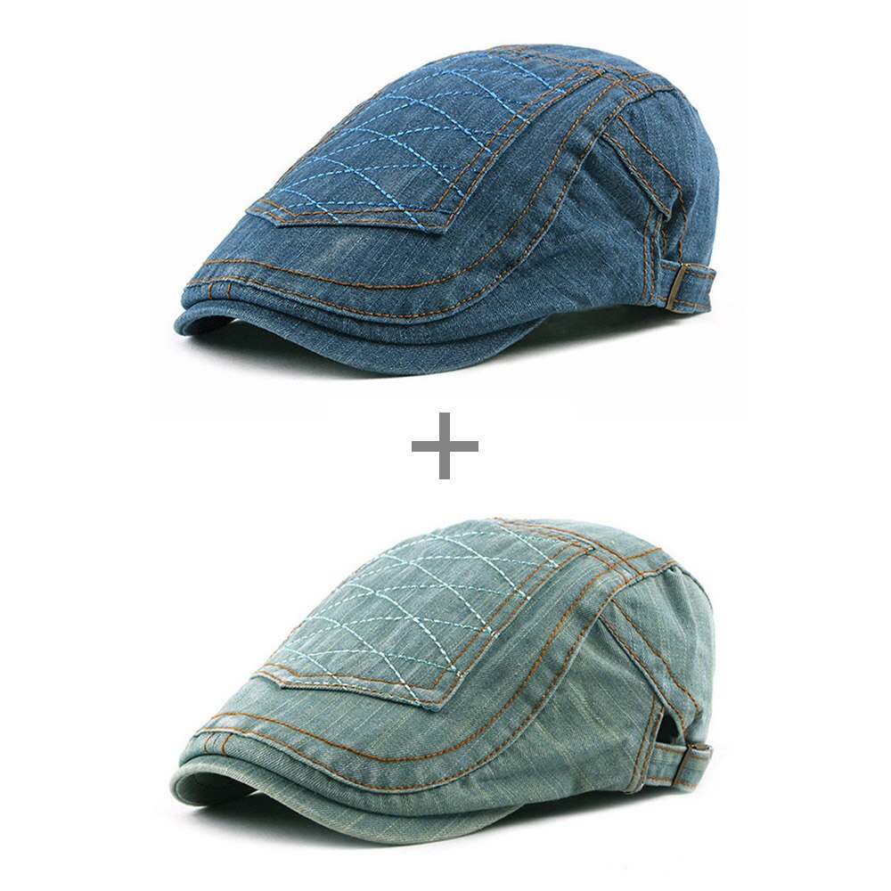 [AETRENDS] Newsboy Cap Beret Hats for Men Denim Caps for Driving Outdoor Activities Z-6593: Blue and Light Blue