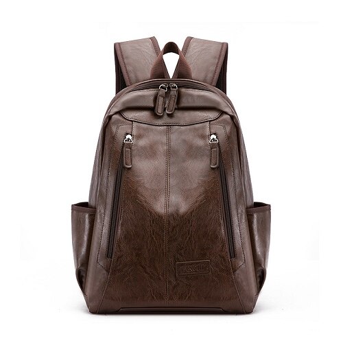 PU Leather Men Backpack Solid School Bags For Teenager Boy's Casual Men Black Backpacks: Brown