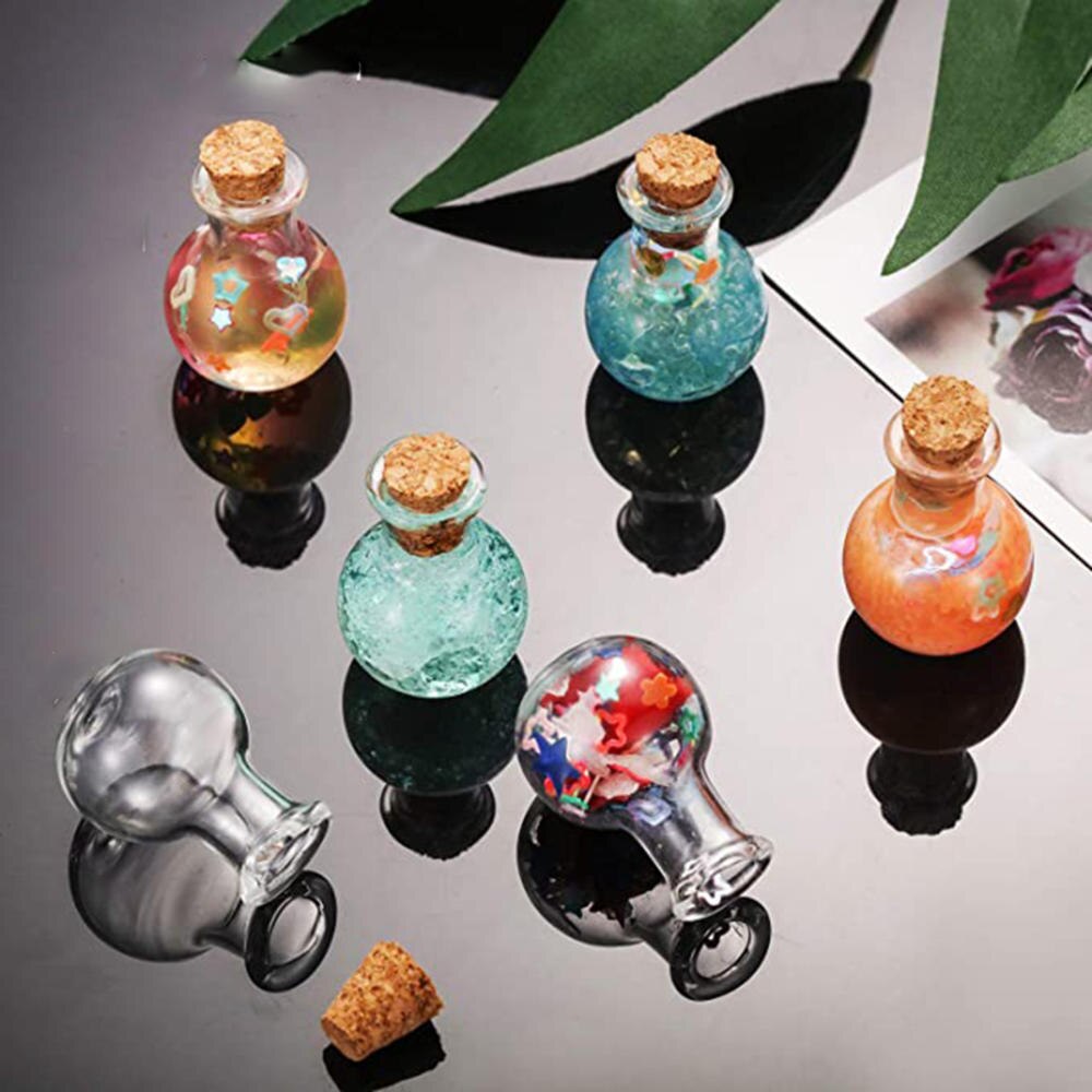 Mini botellas de cristal transparentes, botellas a la deriva, pequeñas botellas de deseos con tapones de corcho para boda, de cumpleaños, manualidades, 10 Uds.