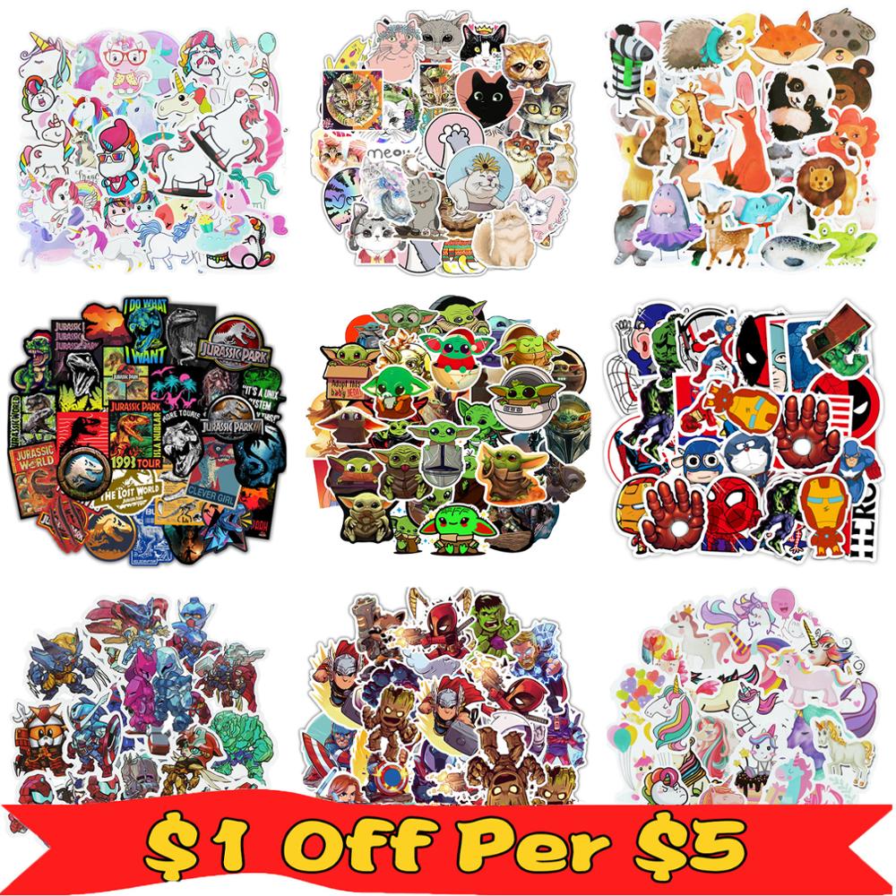 52/50 Pcs/Lot Color Stickers Graffiti Cartoon Animal Super Hero Sticker for Water Bottle Luggage Notebook Skateboard Kids Toy