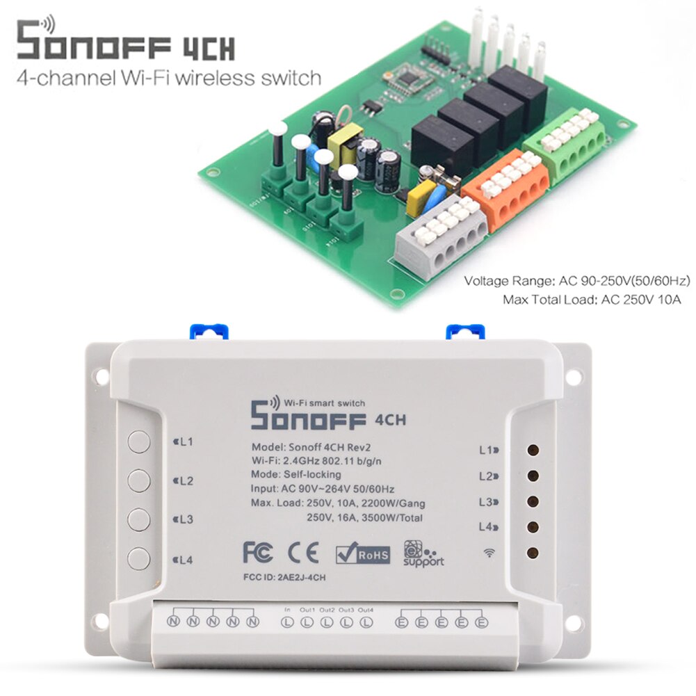 Sonoff 4CH Pro R2 4 Gang Inching Self-Locking Interlock WiFi RF Smart Switch