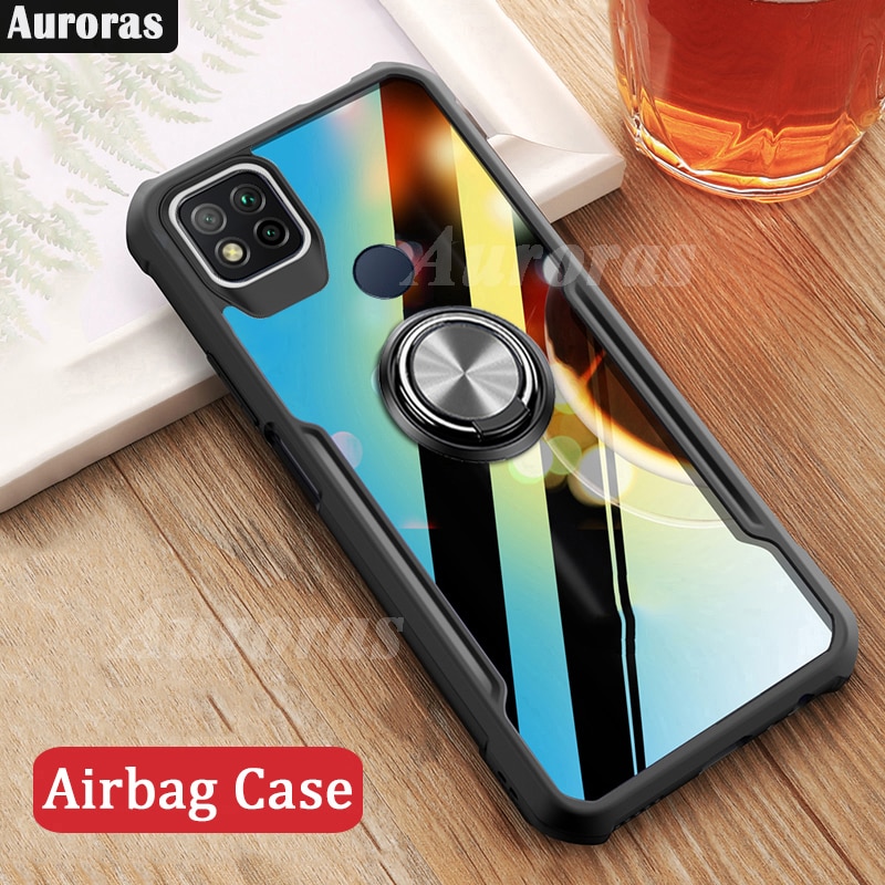 Auroras voor redmi 9c hoesje, anti-val airbag hoesje, schokbestendig, transparant met ring, zacht frame, hoesje voor xiaomi redmi 9c hoesje
