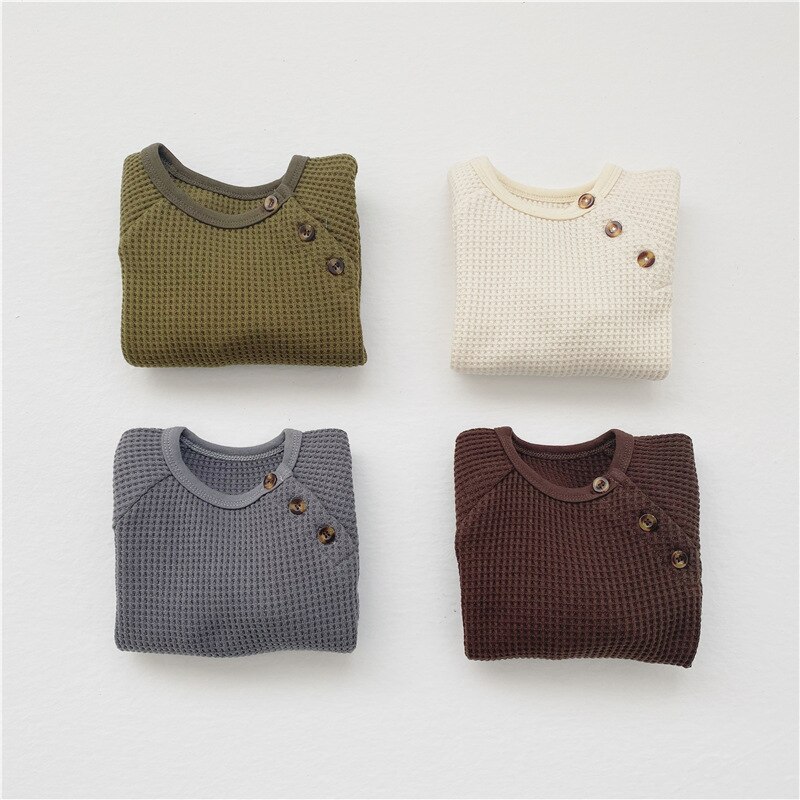 Solid Color Cotton Ribbed Boys Blouse Round Collar Buttons Kids Shirt for Toddler Clothing Tops Children Sports Shirt 1 2