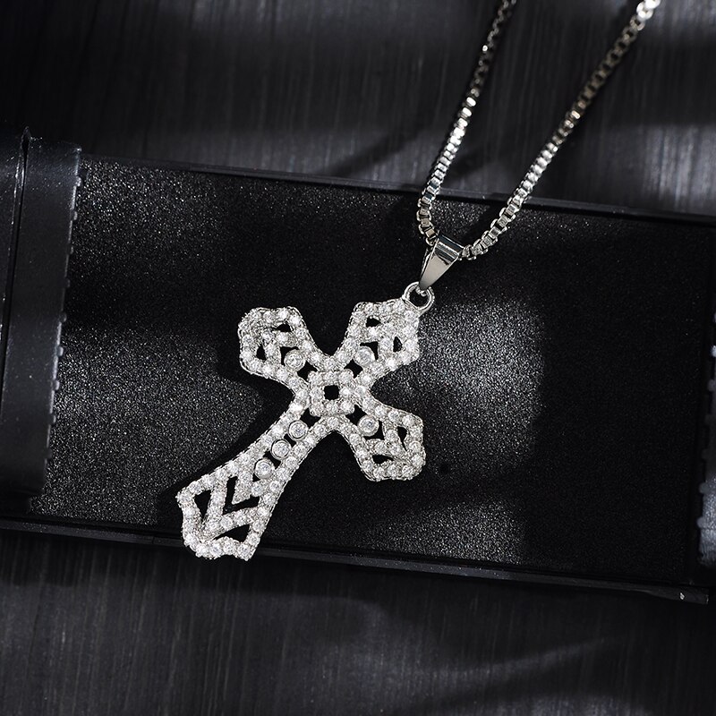 Retro Classic Shiny Crystal Cross Necklace for Women Cubic Zirconia Cross Choker Pendants Female Religious Jesus Jewelry: 17