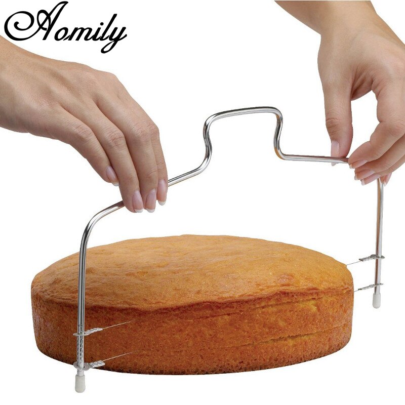 Aomily comodamente 34x15 cm torta taglio a filo affettatrice livellatore in acciaio inox torta della pasticceria pane cutter pasta della pizza utensili da forno