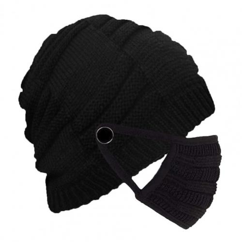 Gebreide Muts Unisex Winter Gebreide Muts Warm Cap Met Gezicht Cover Winddicht Beanie Hoofddeksels: Black
