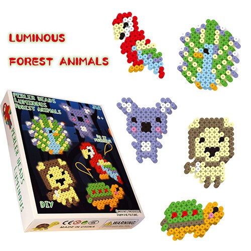 JINLETONG Hama Beads 5mm perline con fusibile luminoso set animali fai da te puzzle perline di ferro set giocattoli educativi di intelligenza fai da te: HAB021-7