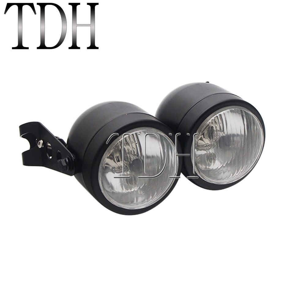 Motorcycle Retro Headlight Mesh Grill Twin Dual Cafe Racer Front Head Light Lamp Bracket Mask Kits For Harley Dirt Bikes: B black clear