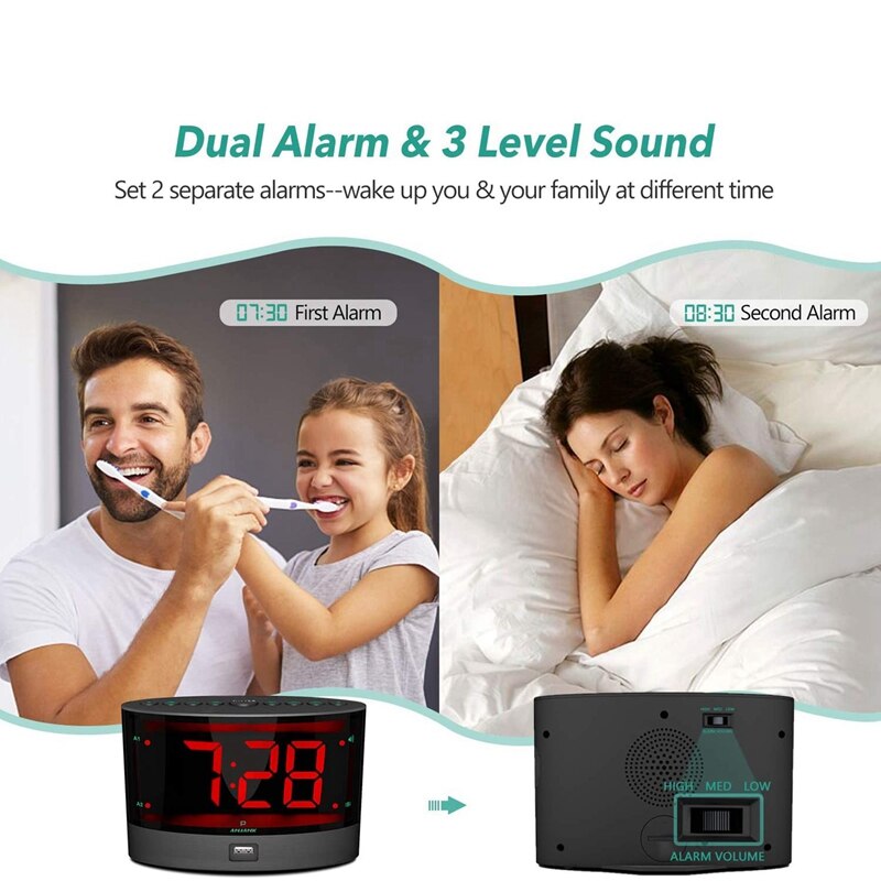 Extra Loud Alarm Clock with Wireless Bed Shaker,Vibrating Dual Alarm Clock for Heavy Sleepers, Deaf and Hearing-Impaired