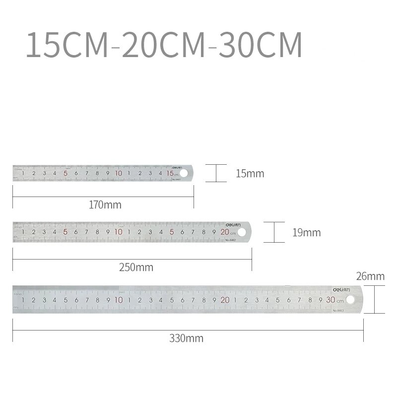 Deli Roestvrijstalen Rechte Liniaal Precisie 15Cm 20Cm 30Cm Platte Dikke Metalen Meetschaal Gereedschap Kantoorbenodigdheden