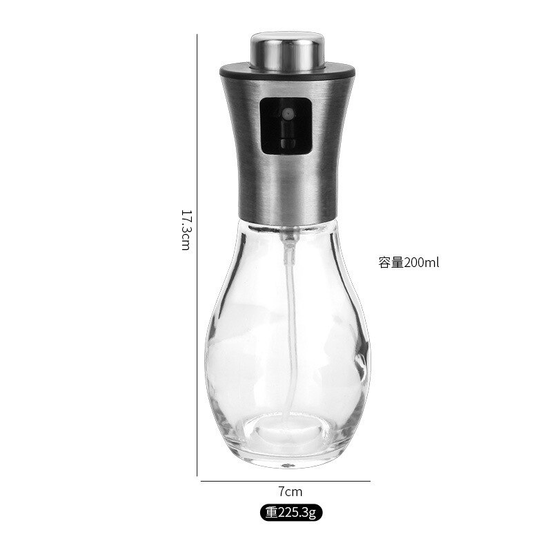Olive Oil Spray Bottle Pump Oil Pot Grill BBQ Sprayer Stainless Glass Oil Dispenser BBQ Kitchen Accessories: 200ml