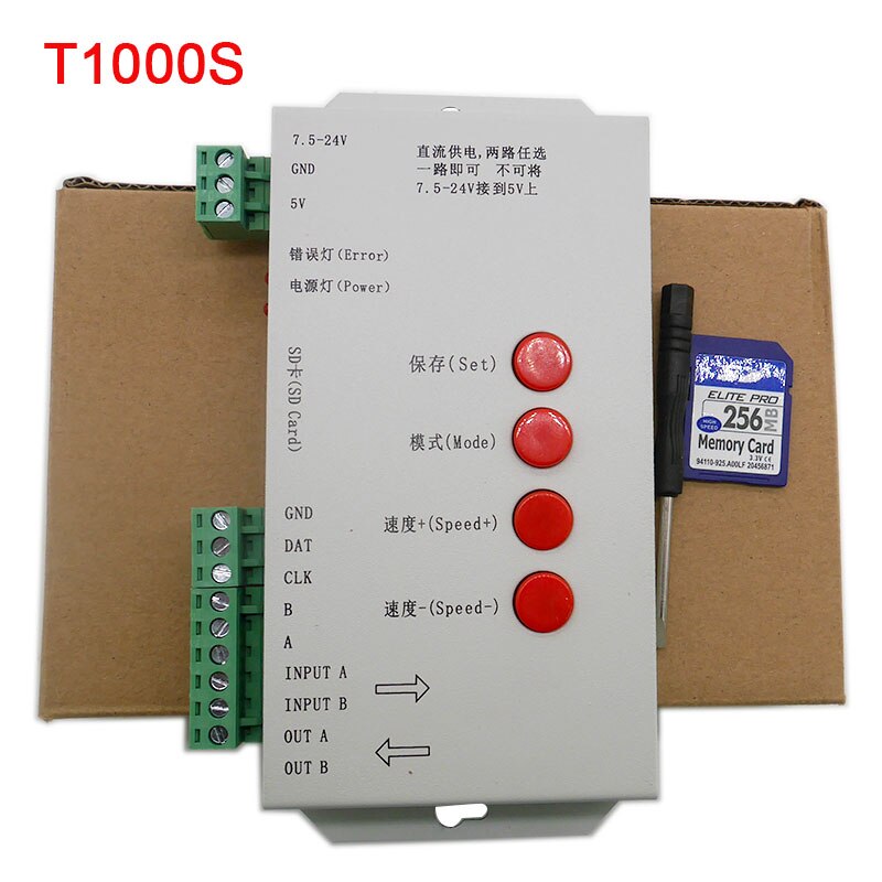 T1000S 2048 Pixel DMX 512 Controller SD Karte WS2801 WS2811 WS2812B LPD6803 LED Streifen DC5V 12V 24V RGB volle farbe Controller
