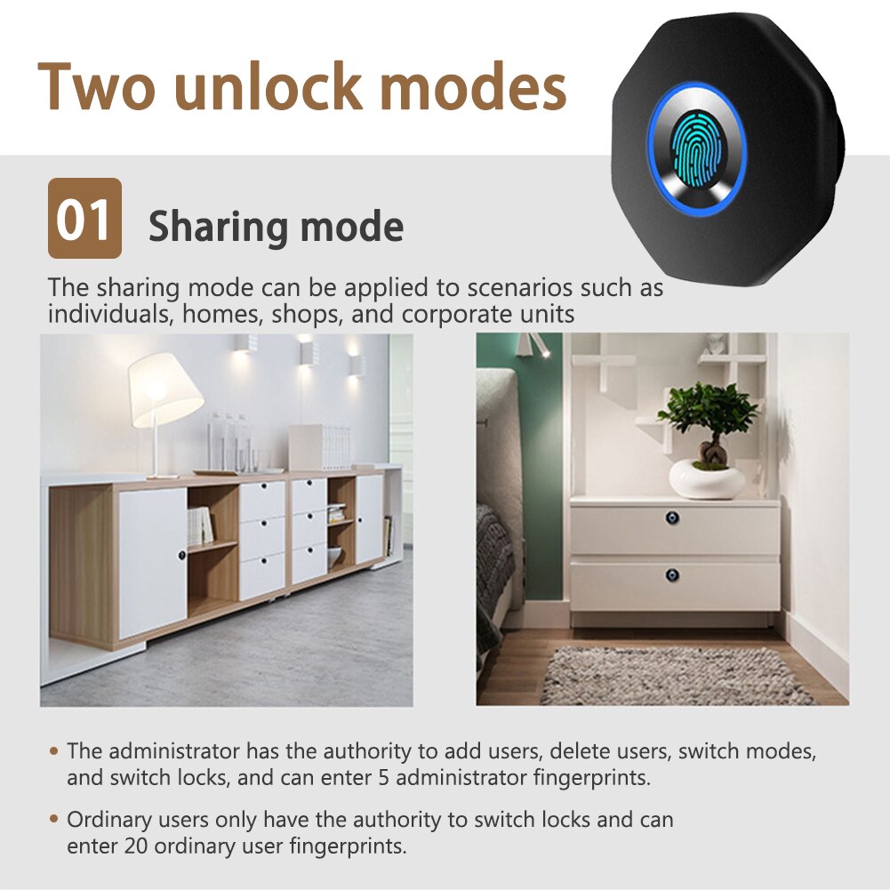 Drawer Intelligent Anti Theft Smart Biometric Home Office File Cabinet Gym Furniture Fingerprint Lock Door Battery Powered