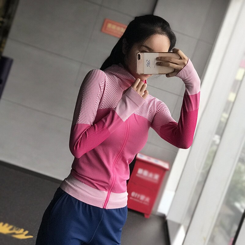 Mulheres esportes náilon hoodie alto elástico apertado treinamento fino ginásio casaco de fitness profissão jogging camisolas com capuz