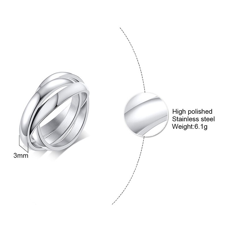 Novos anéis de noivado triplos interligados para mulheres, aço inoxidável, três em um, presente de promessa para o dia dos namorados dela