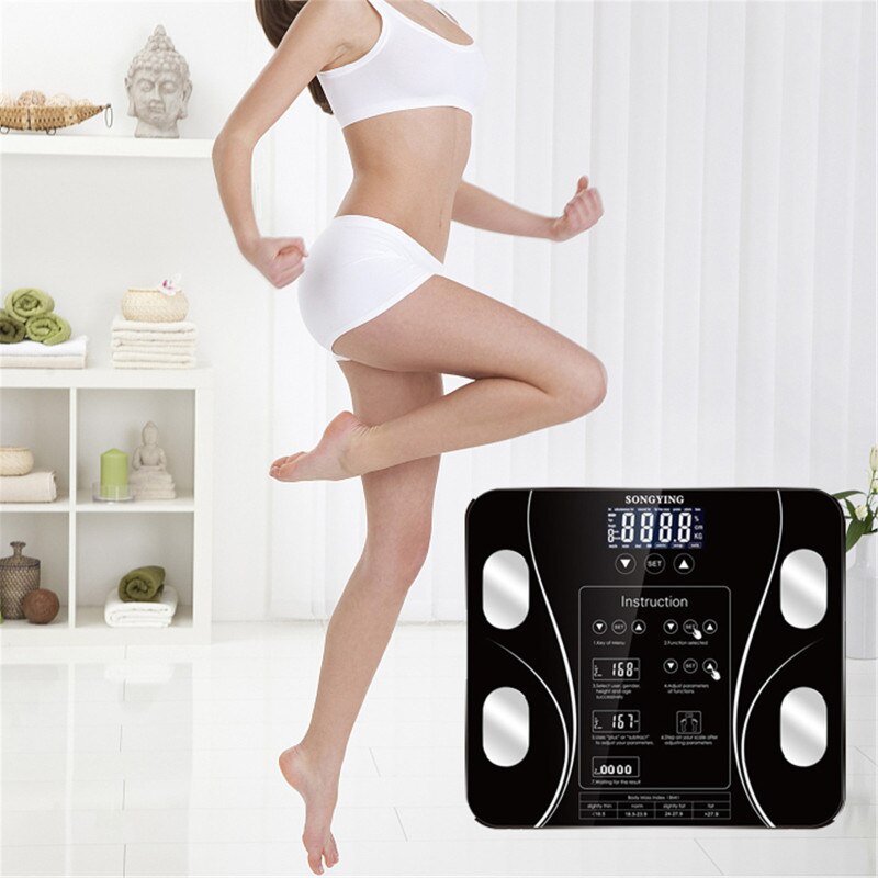 Electronic Weighing Scale USB Charging Sakura Smart Household Weighing Scale Fat Scale LED Digital English Function Screen Home